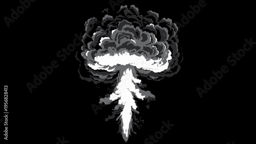 A massive explosion occurs in a dark environment with smoke and flames erupting upwards.