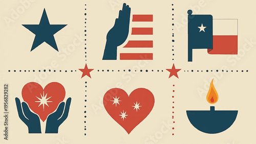 Set of 6 Patriotic Icons Vector