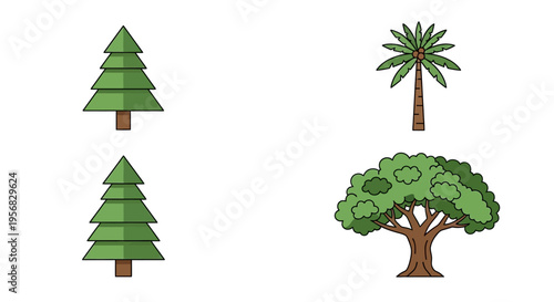 Trees with various leafy green foliage.