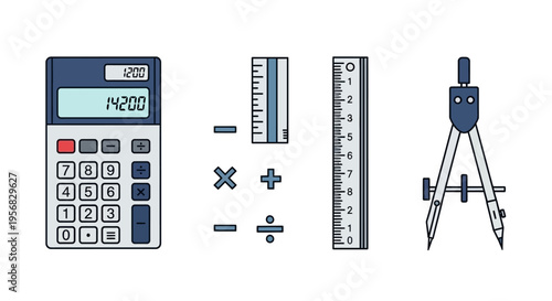 Calculator and drafting tools set.