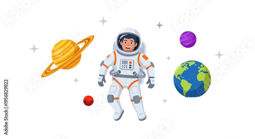 Astronaut in space with planets.