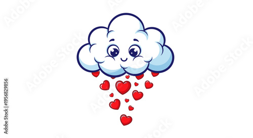 Cute Cloud with Falling Hearts.