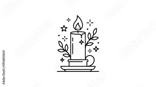 Minimalist Candle with Stars and Foliage