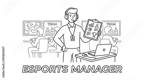 Esports Manager Overseeing Gaming Team in Black and White