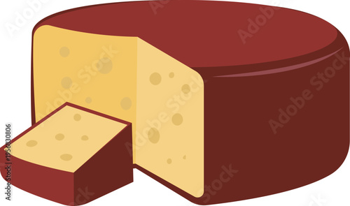 赤い外皮に包まれた円形のハードチーズをカットしたシンプルなイラスト素材