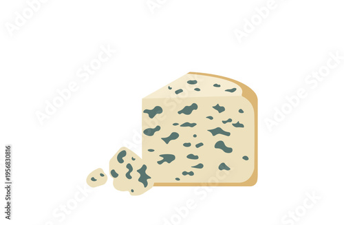 青カビの斑点が特徴的なブルーチーズのシンプルなイラスト素材