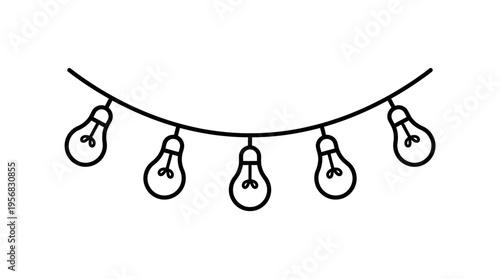 String Lights Silhouette on White Background