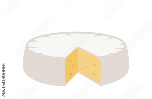 白カビに包まれた円形のカマンベールチーズをカットしたシンプルなイラスト素材