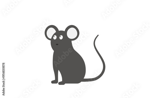 つぶらな瞳で斜め上を見つめるシンプルなネズミのイラスト