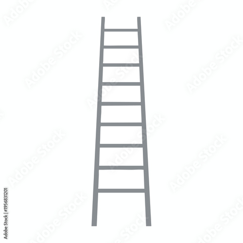 Simple grey stepladder with eight rungs, isolated on a white background