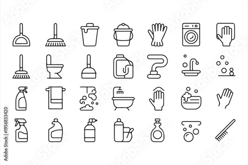 Sanitation symbol set for cleaning service home maintenance and hygiene design