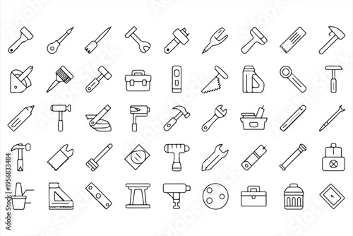 Tools repair construction icon set with handyman equipment and workshop symbols
