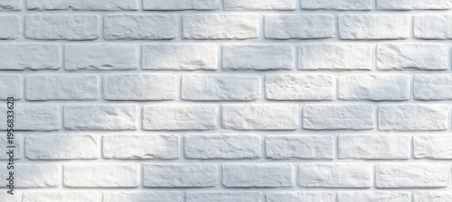 clean white painted brick wall with rectangular mortar lines and soft sunlight shadows, minimalist calm texture and modern architectural feel