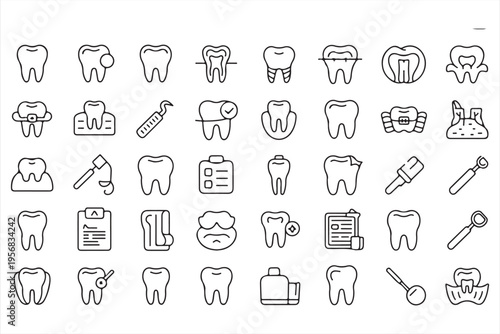 Oral Health Line Icons Featuring Teeth Treatment and Clinic Symbols