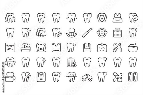 Dental Hygiene and Orthodontic Line Icons for Healthcare Design