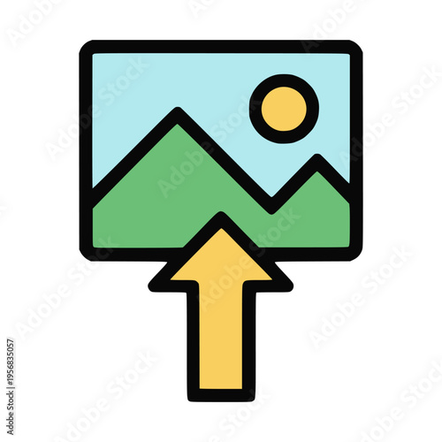 image photo picture upload button online icon flat color vector illustration template design