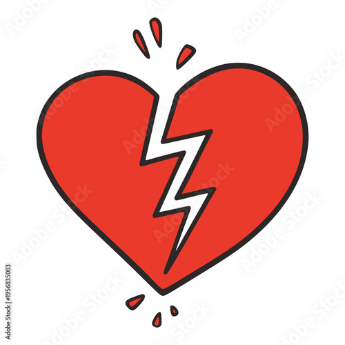 retro cartoon broken heart sad emotional flat color vector illustration template design