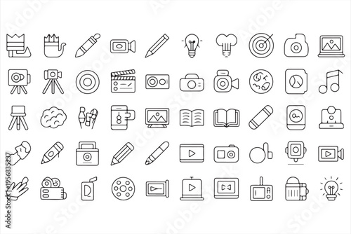Video and Audio Production Line Icons for Multimedia Projects