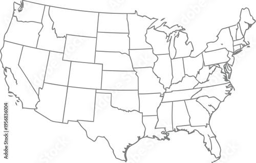 Simple black and white outline map of the united states showing all fifty state borders