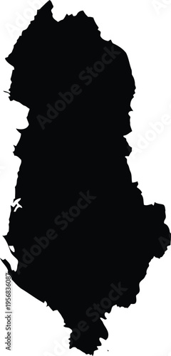 Black silhouette of the map of albania isolated on a white background for various design uses.