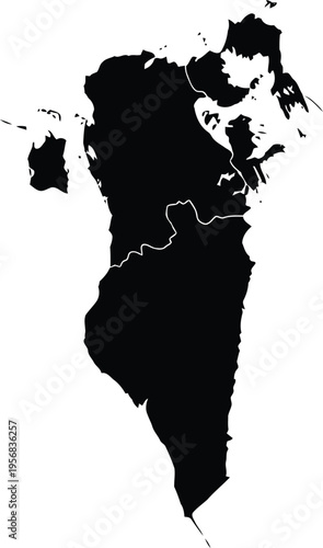 Black silhouette map of the kingdom of bahrain on a plain white background for design.