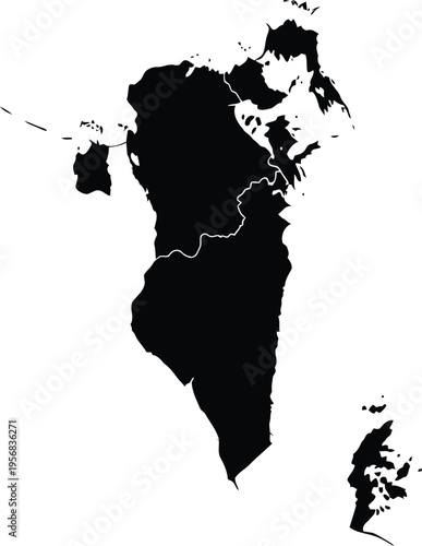 Black silhouette map of the country of bahrain isolated on a white background