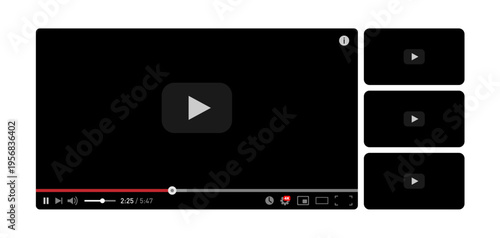 Online video player concept template for web and mobile apps flat style isolated on transparent background. Vector PNG
