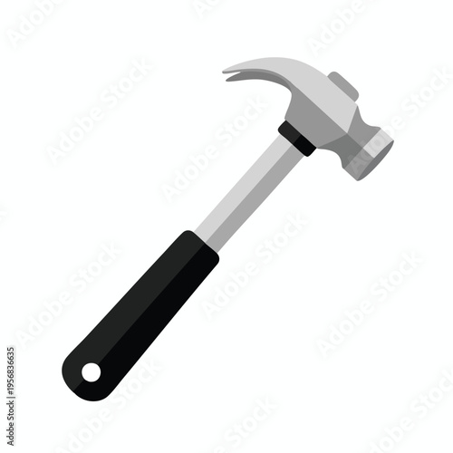 A silver claw hammer with a black handle on a white background