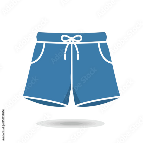 Blue drawstring shorts with pockets and a white tie