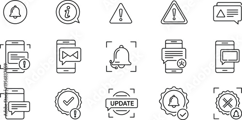 Mobile Notification, Update, and Alert Icons Set for Digital Communication, App Alerts, and Web Designs