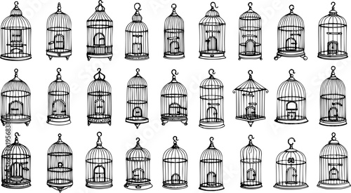 Collection of Detailed Birdcage Illustrations: Vintage, Decorative, Ornamental