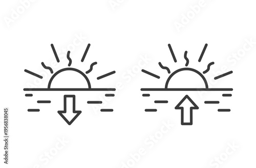 Sunrise and sunset weather forecast icons, hand drawn in cartoon style