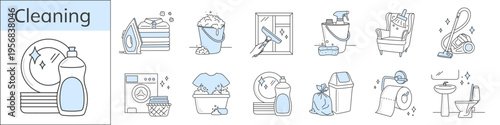 Hand-drawn house cleaning icon set