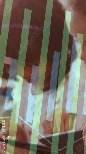 Vertical video: 2 kids tapping tablet pen touching screen starting learning charts right face clear