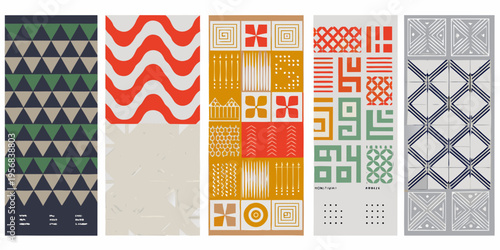A collection of six vertically oriented patterned rectangular panels