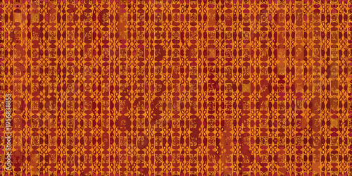 Intricate orange and brown geometric pattern resembling woven textiles