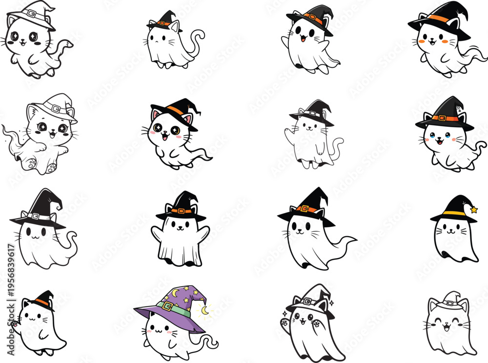 Fototapeta premium Ghost Cats Halloween