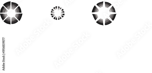 Abstract radial symmetry design, circular gradient pattern, aperture starburst effect, geometric optical art, modern black white illustration, segmented shapes