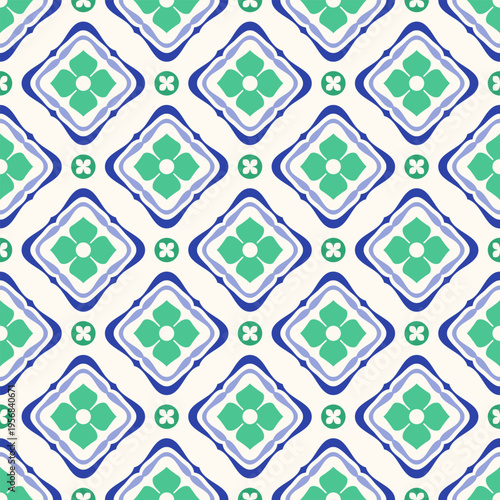 Mint Blue Floral Geometric Seamless  medallion tile seamless pattern