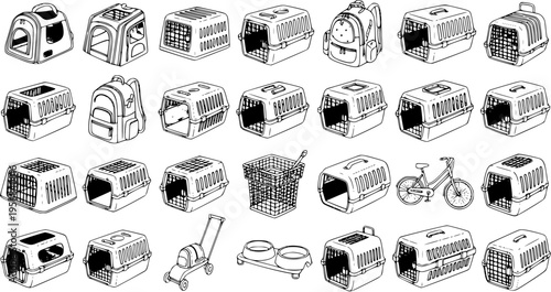 Pet Supplies Sketch Collection: Carriers, Backpacks, Bowls, and Accessories