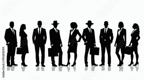 Professional business team silhouettes ,group of standing business men and women 
