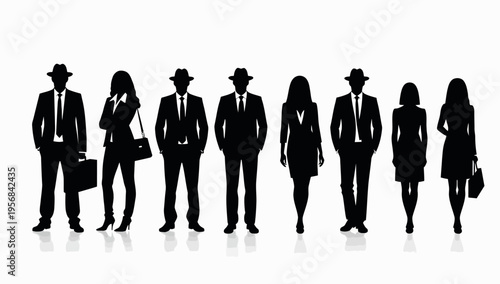 Professional business team silhouettes ,group of standing business men and women 
