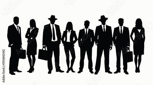 Professional business team silhouettes ,group of standing business men and women 
