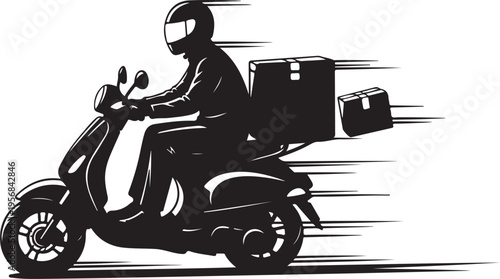 Delivery Rider Silhouette on a Scooter with Packages Attached