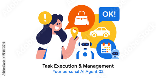 A woman interacting with a personal artificial intelligence assistant for managing daily tasks Vector