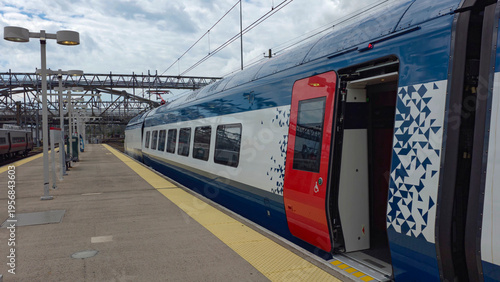Canvas Print View of a bullet train parked at the central station prior to passenger transpor