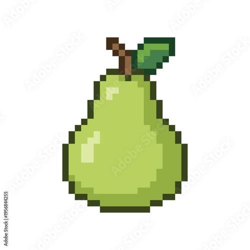 Green pear fruit pixel art isolated on white background
