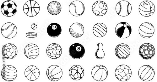 Assorted Sports and Game Balls Vector Illustration