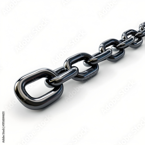 Glossy black metallic chain links connected on a clean plain surface