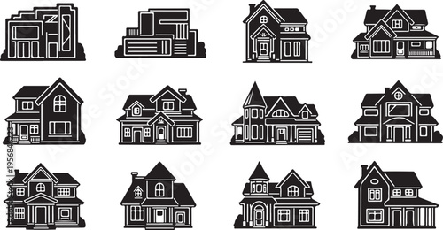 Various House Styles and Designs in Black and White